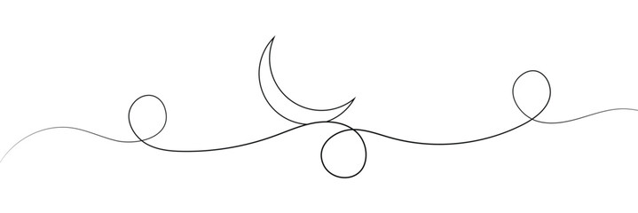 Naklejka na meble One continuous line drawing of Moon with star. Ramadan Kareem banner in simple linear style. Sleep symbol with crescent in Editable stroke. Doodle contour vector illustration .EPS 10 . 