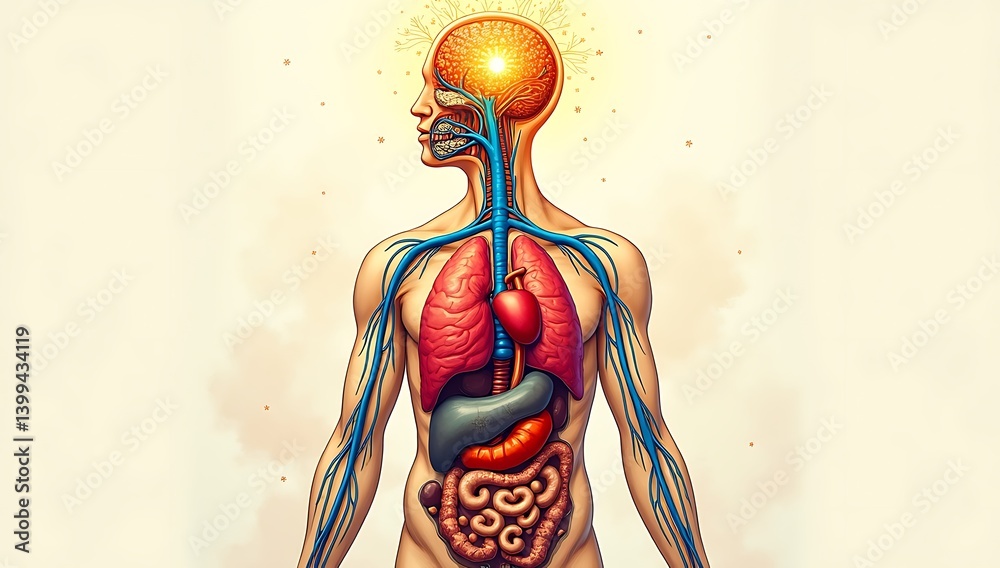 Connecting Organs Cross-sectional diagram showing the vagus nerve connecting major organs ...