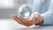 © Stock Media Labs - Hands of a professional likely an accountant or business leader holding a transparent digital globe shaped hologram representing the global and technological aspects of their work