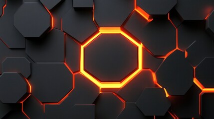 Fototapete - Abstract digital artwork of geometric shapes with glowing orange light