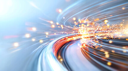 Fototapete - A vibrant digital swirl of light trails and bokeh effects, representing speed and innovation in technology and motion.