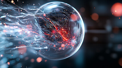 Poster - Dynamic technology sphere futuristic lab digital artwork high-tech environment close-up perspective innovation concept