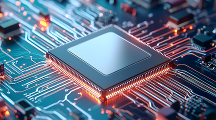 Poster - innovative technology microchip circuitry digital realm close-up image high-tech environment macro v