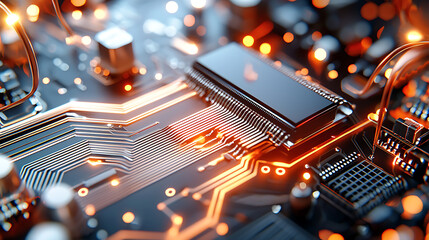 Poster - Innovative circuit board design technology lab close-up image high-tech environment macro viewpoint electronics concept