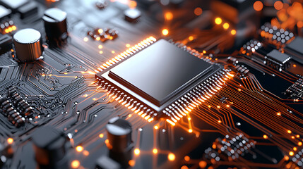 Poster - Innovative technology circuit board design digital environment macro photography high-tech aesthetics