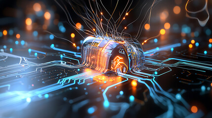 Poster - Innovative technology event digital circuit board high-tech design futuristic environment close-up view advanced concepts for seo