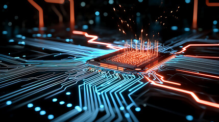 Poster - Innovative technology event inside a circuit board digital art high-tech environment abstract viewpoint cutting-edge concepts