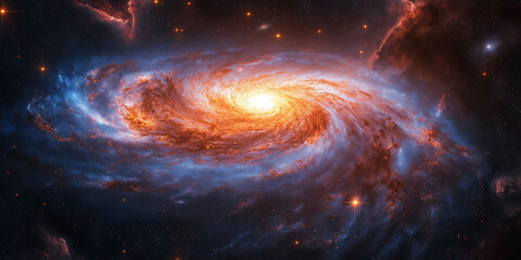 Wall Mural - high-resolution image of a spiral galaxy with bright core, surrounding nebulae, and scattered stars 