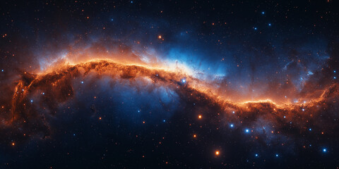 Wall Mural - high-resolution astrophotography: a cosmic landscape of orange and blue nebulae with scattered stars