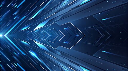 Fototapete - Abstract blue technology background with glowing arrows.