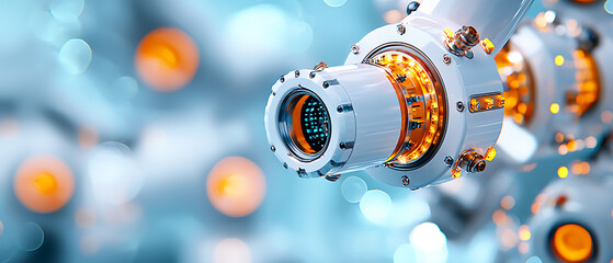 Poster - Robotic arm manipulating precision components high-tech factory close-up image industrial environment futuristic concept