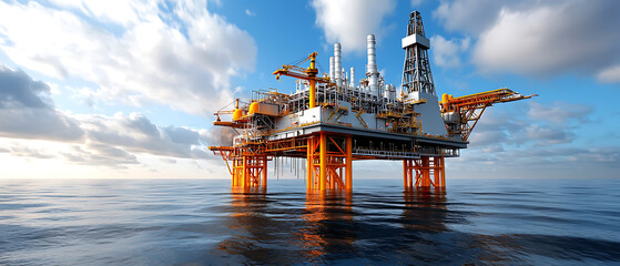 Poster - Offshore oil rig operation ocean waters industrial structure bright sky aerial view energy production