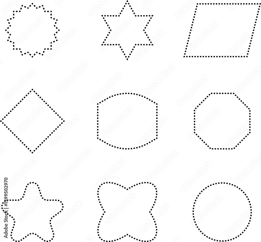 Dashed line basic geometric shapes. Dashed outline of circle, oval ...