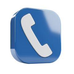 Poster - 3D Glossy Blue Phone Icon on Transparent Background