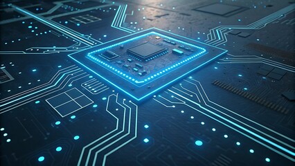Fototapete - Close up of a central processing unit (CPU) on a circuit board.