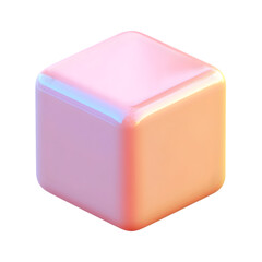 Poster - A 3D rendered, glossy cube in soft, pastel hues with iridescent highlights.