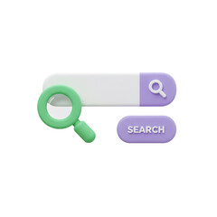 Poster - 3D Render of Green Magnifying Glass and Purple Search Bar and Button