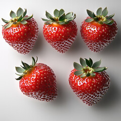 Poster - Fresh strawberries are displayed in visually appealing arrangement, showcasing their vibrant red color and green leaves. These juicy fruits evoke sense of freshness and sweetness