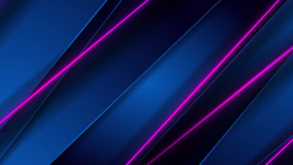 Aufkleber - Abstract deep blue background with violet neon glowing lines