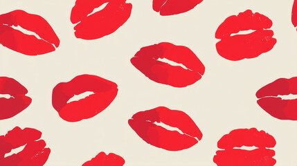 Poster - Red lipstick kisses seamless pattern background for valentine's day and romantic designs and projects