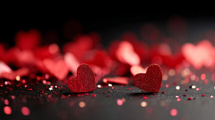Poster - Red hearts background valentine's day love romance romantic heart shape glittery celebration background