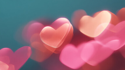 Poster - Heart bokeh background valentine's day love romance greeting card pink red teal blurred abstract design holiday