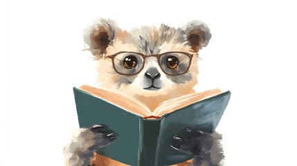  animals wearing clothes，human behaviors of animals，personification, cartoon, book, animal, dog, reading, illustration, vector, chihuahua, 3d, owl, cute, pet, glasses, education, read, character, cat, 