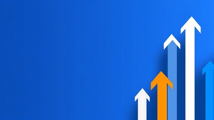 Poster - Abstract graphic illustrating upward growth with colorful arrows on a blue background