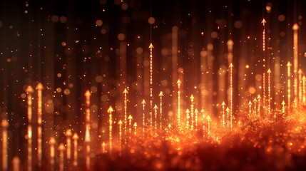 Poster - Dynamic upward trend, glowing golden arrows against a fiery backdrop