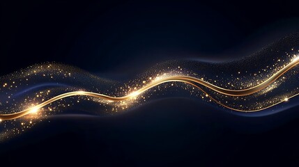 Poster - Gold waves on dark background, glowing particles