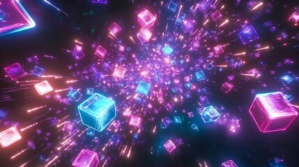 Aufkleber - Abstract digital art,  glowing cubes,  explosive effect