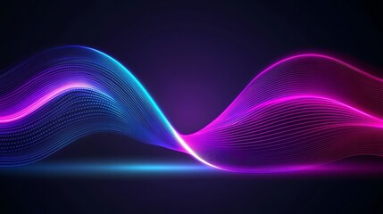 Aufkleber - Dynamic glowing waves of vibrant neon colors.  Abstract digital art with luminous lines and dots