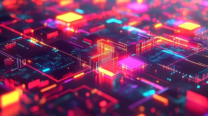 Aufkleber - Abstract digital circuit board, glowing vibrant colors