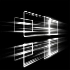 Poster - Abstract Light Trails: Luminous Geometric Squares with Reflections and Speed Effect on Black Background.