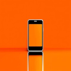 Poster - Minimalist Orange: Smartphone Mockup on a Vibrant Background with a Clear Reflection Below