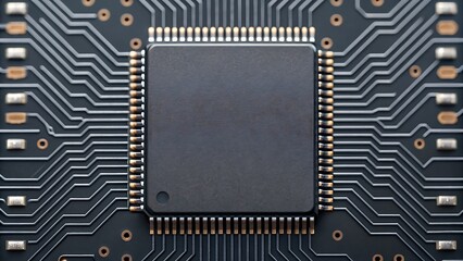 Poster - Close up of a microchip on a circuit board.