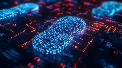 Poster - cybersecurity digital footprints made of binary code, highlighting the importance of cybersecurity a