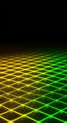 Poster - Abstract Digital Grid Network: Yellow and Green Neon Lines Illuminated in the Dark