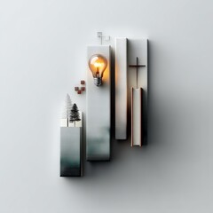 Poster - Abstract Religious Concept: Lightbulb of Inspiration, Cross Symbolism, and Nature Elements