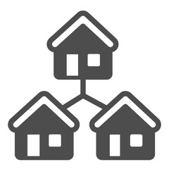Poster - Network with houses solid icon, remote work concept. Vector graphics. Display and cottage building sign on white background, glyph style icon for mobile or web design.