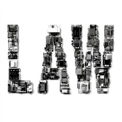 Leinwandbilder - LAW Spelled Out with Circuits and Chips in Monochrome: High-Tech Typography Concept