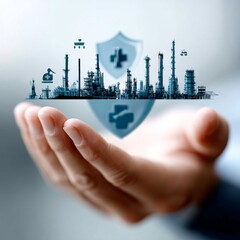 Aufkleber - Protecting Industry: A Palm Holding a Plant, Shielded for Healthcare and Safety, Ensuring a Healthy Environment