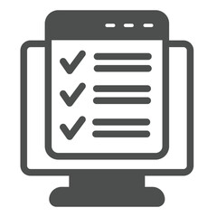Fototapete - Monitor screen with checklist window solid icon, remote work concept. Vector graphics. Display and tasks list, plan sign on white background, glyph style icon for mobile or web design.