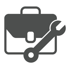Aufkleber - Briefcase with wrench solid icon, repair service concept. Vector graphics. Mechanician bag, business sign on white background, glyph style icon for mobile or web design.