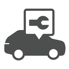 Aufkleber - Car vehicle with wrench popup window solid icon, repair service concept. Vector graphics. Mechanician message, vehicle sign on white background, glyph style icon for mobile or web design.