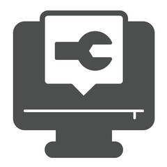Poster - Monitor screen with wrench popup window solid icon, computer concept. Vector graphics. Display repair message, service sign on white background, glyph style icon for mobile or web design.