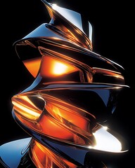 Aufkleber - Abstract metallic sculpture, swirling forms, gleaming surfaces, vibrant colors, dynamic composition, futuristic design, illuminated details