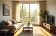 © Alena - Blur living room at home with morning sunlight at big window for background usage. blur interior background