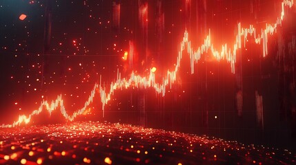 Poster - Dynamic stock market chart, glowing red