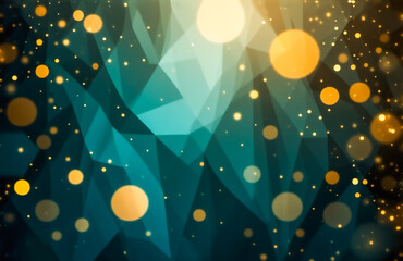 Poster - Abstract art featuring a teal and gold color scheme.  Geometric shapes and bokeh lights create a shimmering, ethereal effect. The image evokes a sense of depth and luminosity.